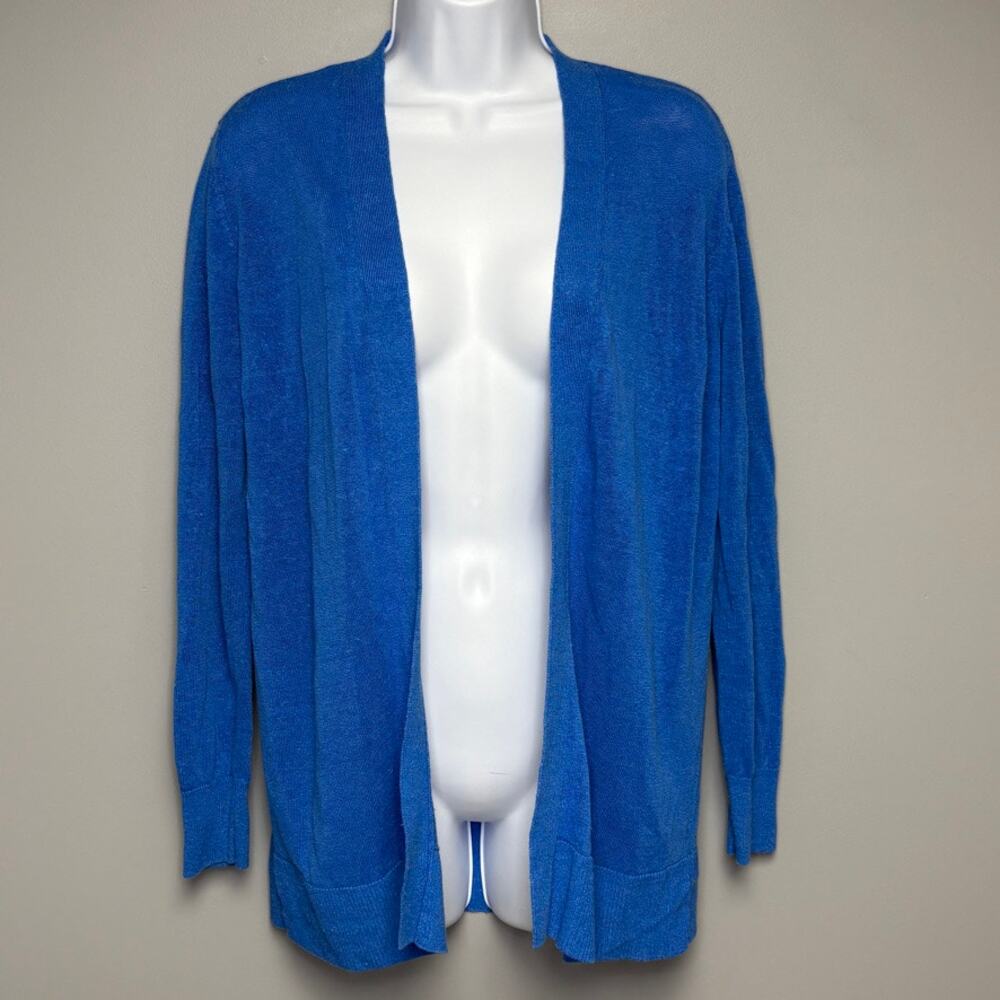 Ann Taylor Academia Linen Blend Open Lightweight Blue Knit Cardigan Womens Sz S